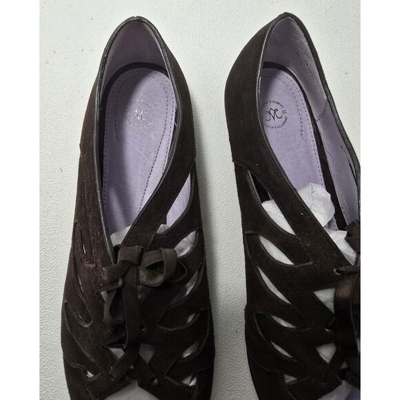 Johnston & Murphy Brown Suede Lace-Up Cut-Out Pointed Toe Flats Sz 9 NEW - Picture 3 of 10